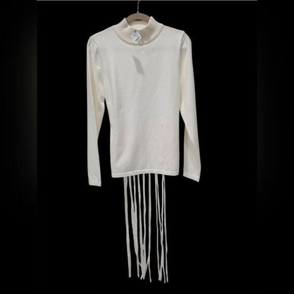 AKIRA Make You Mine Cream fringe Backless Rhinestone Mock Neck Sweater , NWT - Picture 1 of 8